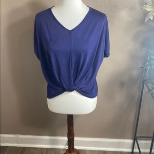 Navy Blue V-Neck Twist Front Top